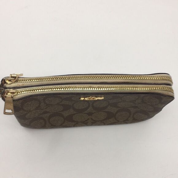Coach Double Zip Coated Canvas Signature C Wallet Wristlet Pouch Style F16109 - Picture 8 of 16
